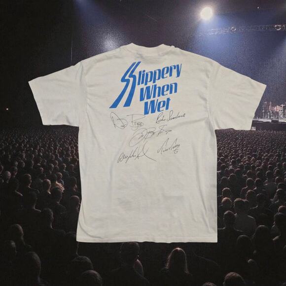 Bon Jovi Slippery When Wet Shirt Authentic Vtg 80s USA Single Stitch White 2XL - Picture 2 of 10